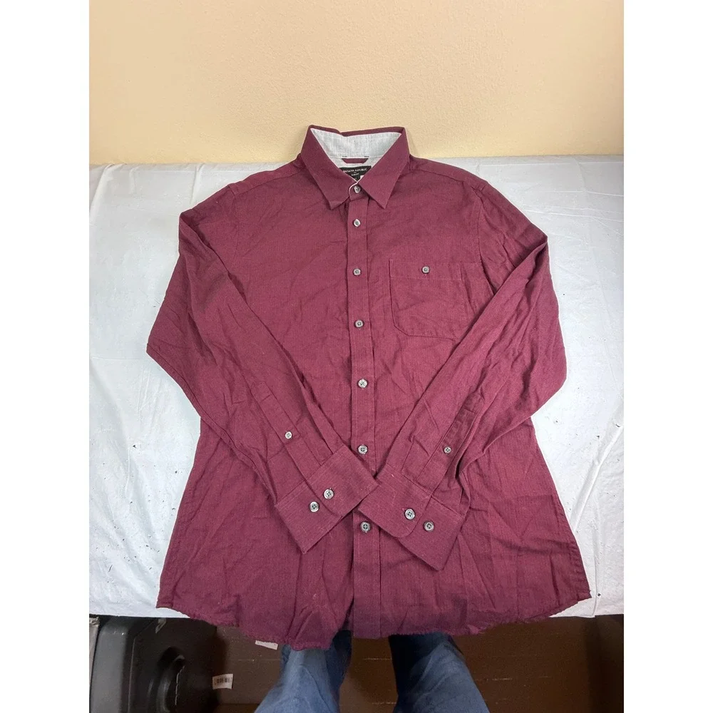 Banana Republic Mens Slim Fit Burgundy Herringbone Cotton Button Down Shirt M